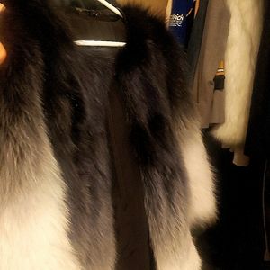 Black/white ombre` fur coat